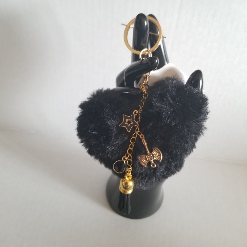 Heart Pom Pom Keychain with Charms